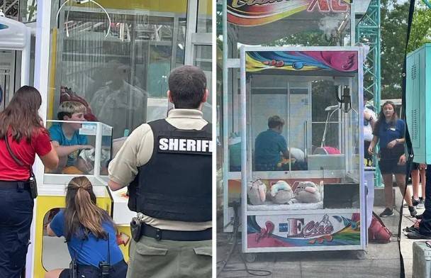 苹果版清粉大师:美国13岁男孩爬进娃娃机偷奖品被卡 坐在玻璃橱窗内等救援